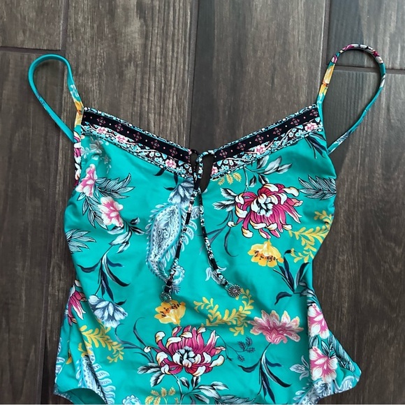Seafolly Water Garden Retro Tank One Piece Swimsuit in Floral Evergreen Sz 8 US - Picture 4 of 7